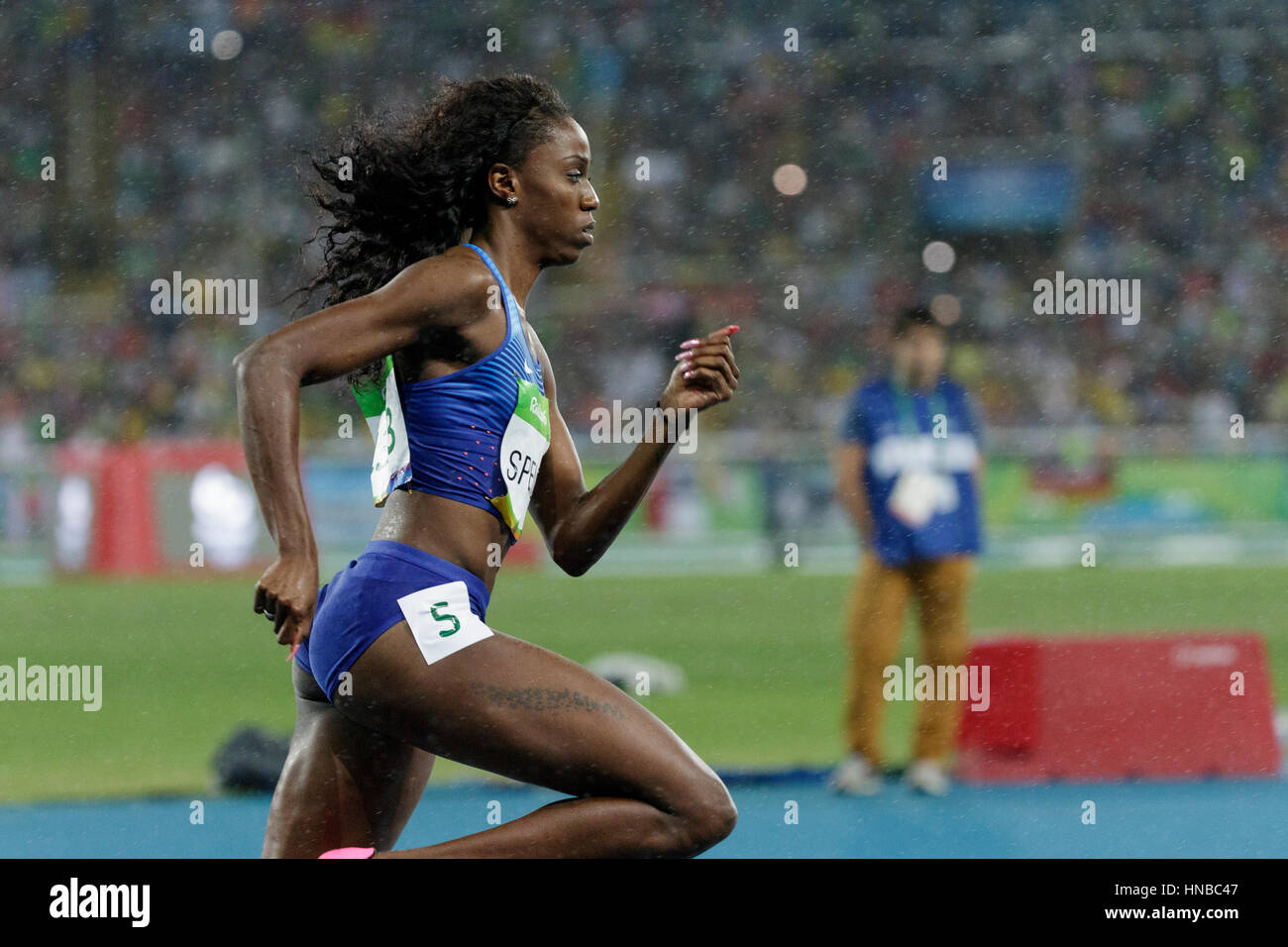 Rio de Janeiro, Brazil. 18 August 2016.  Athletics, Ashley Spencer (USA) competing in the Women's 400m Hurdles finals at the 2016 Olympic Summer Games Stock Photo