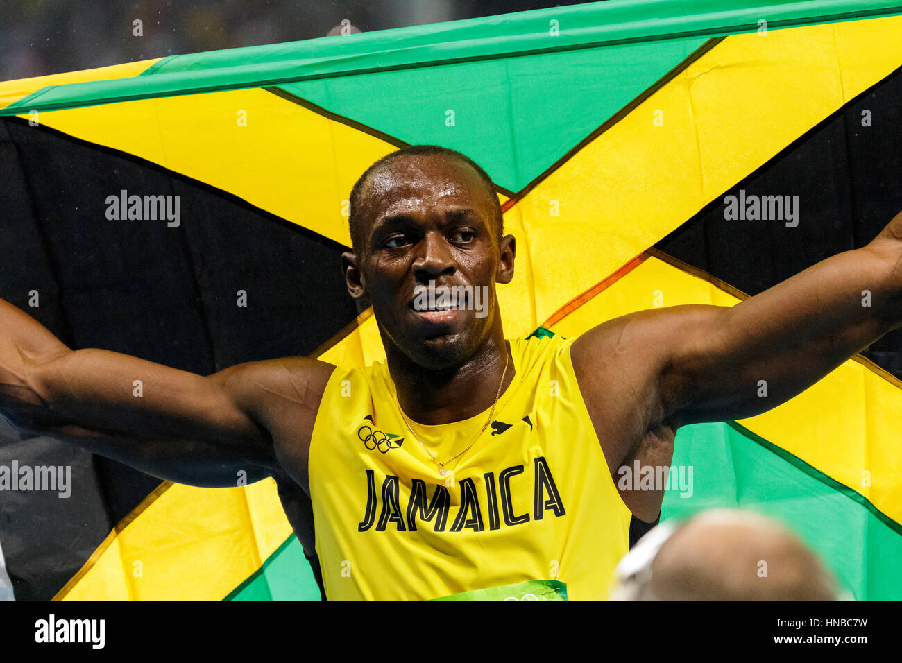 Rio de Janeiro, Brazil. 18 August 2016. Usain Bolt (JAM) wins the 