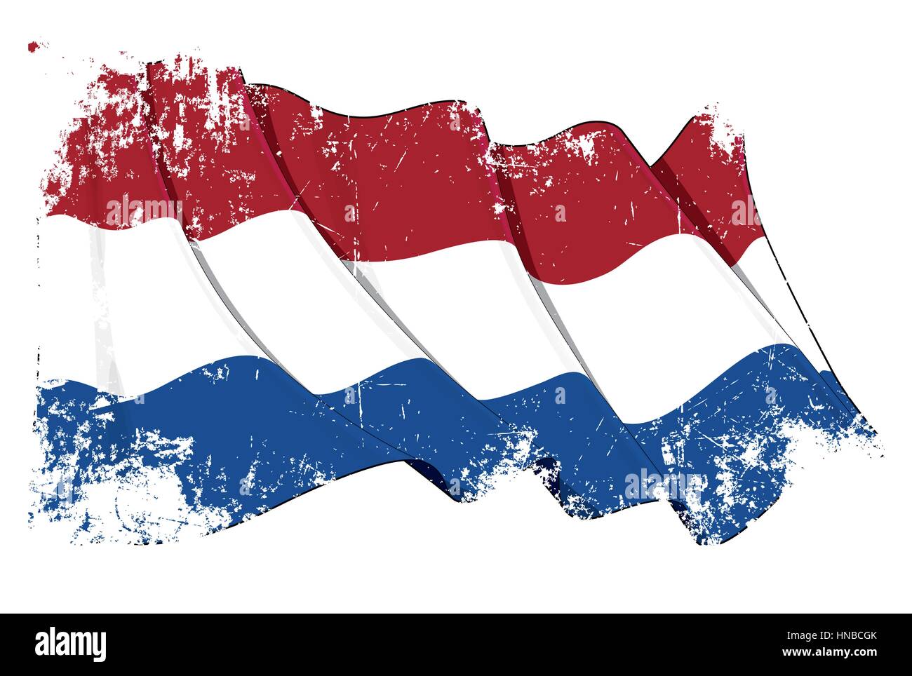 Grunge Vector Illustration of a waving Dutch flag. All elements neatly