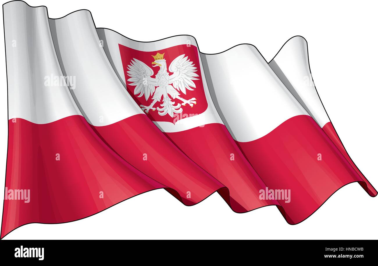 Vector Illustration of a Waving Polish State Flag (with the eagle crest