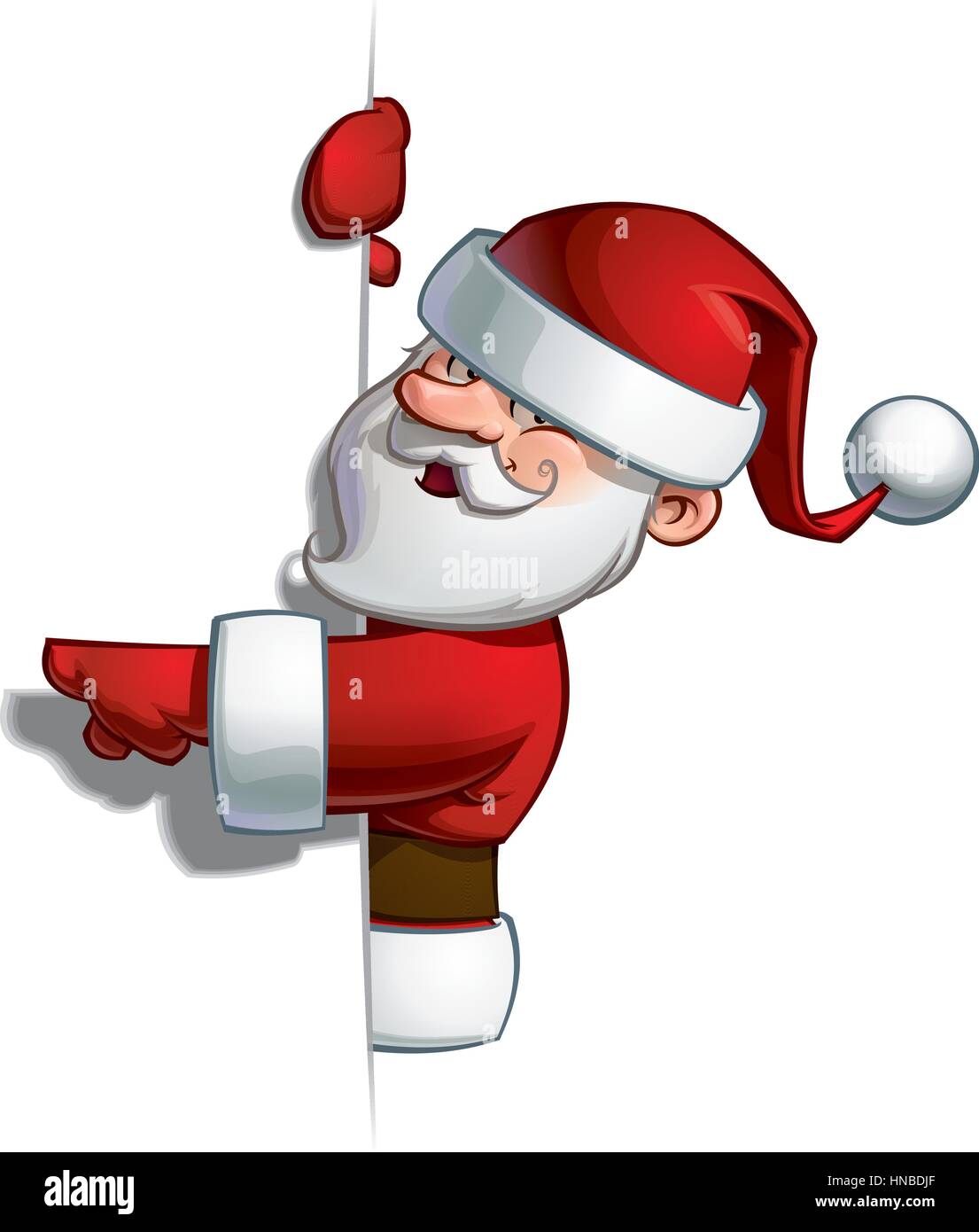 Cartoon vector illustration of a smiling Santa Claus pointing at a ...