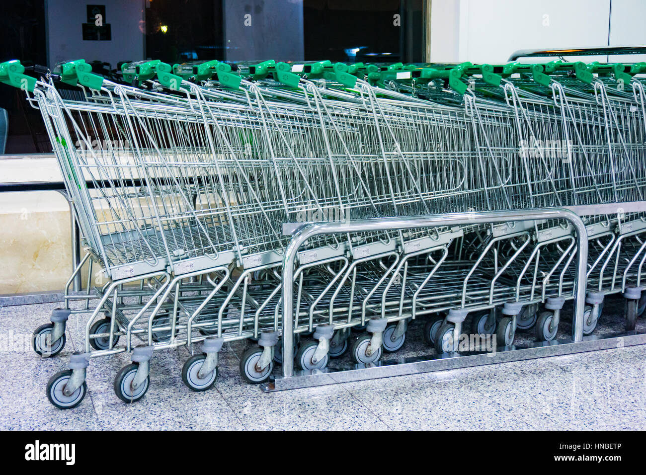 Shopping carts on a parking lot. Metal Shop carts Stock Photo Alamy