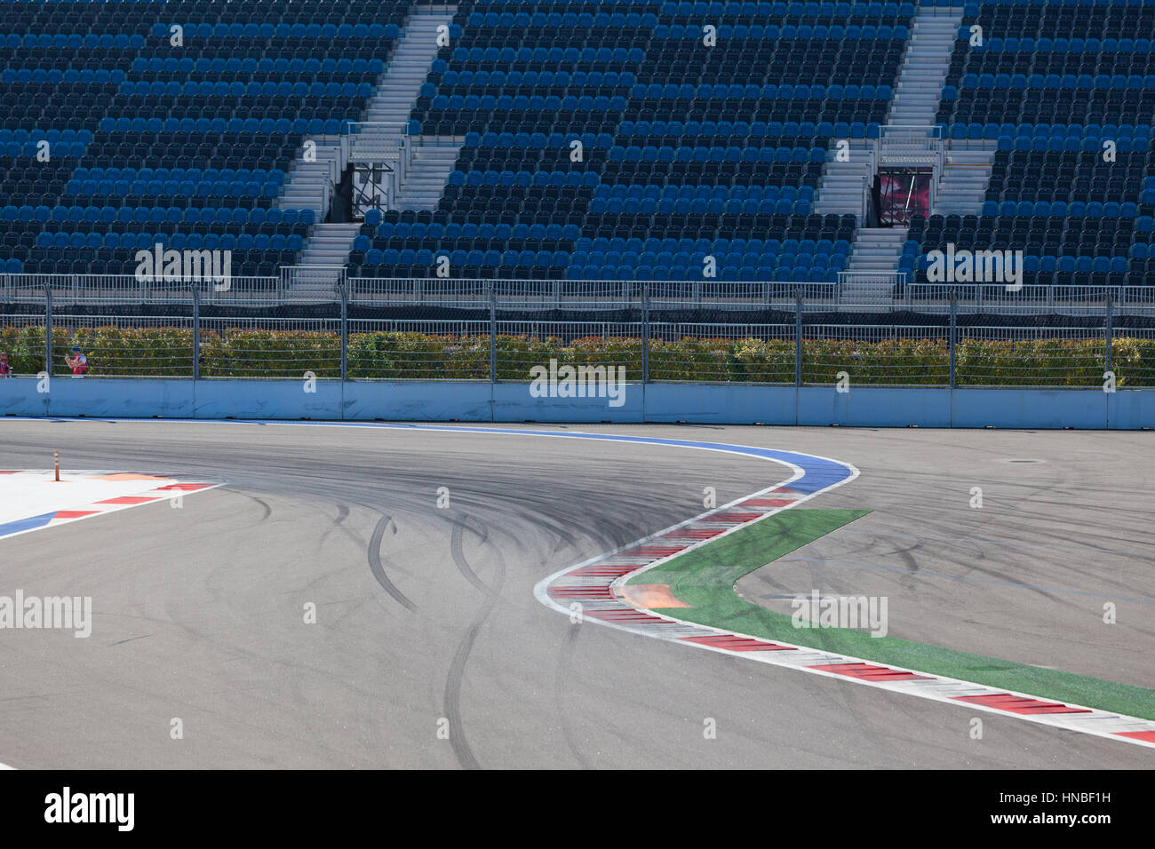 Motor racing track. Turning asphalt road with marking lines Stock Photo ...