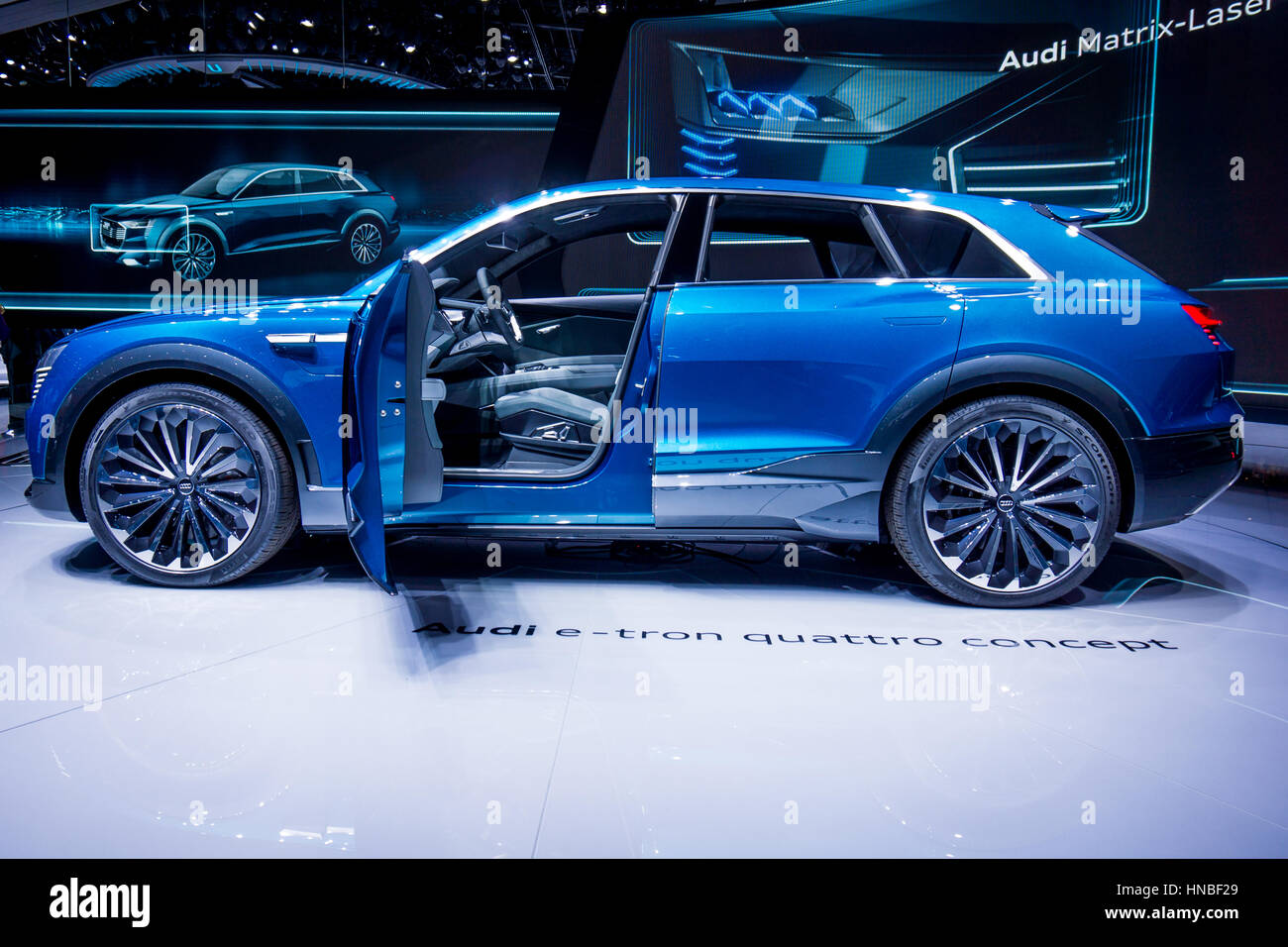 Frankfurt, Germany - September 22, 2015: Audi e-tron  concept car presented on display in Frankfurt. Germany Stock Photo