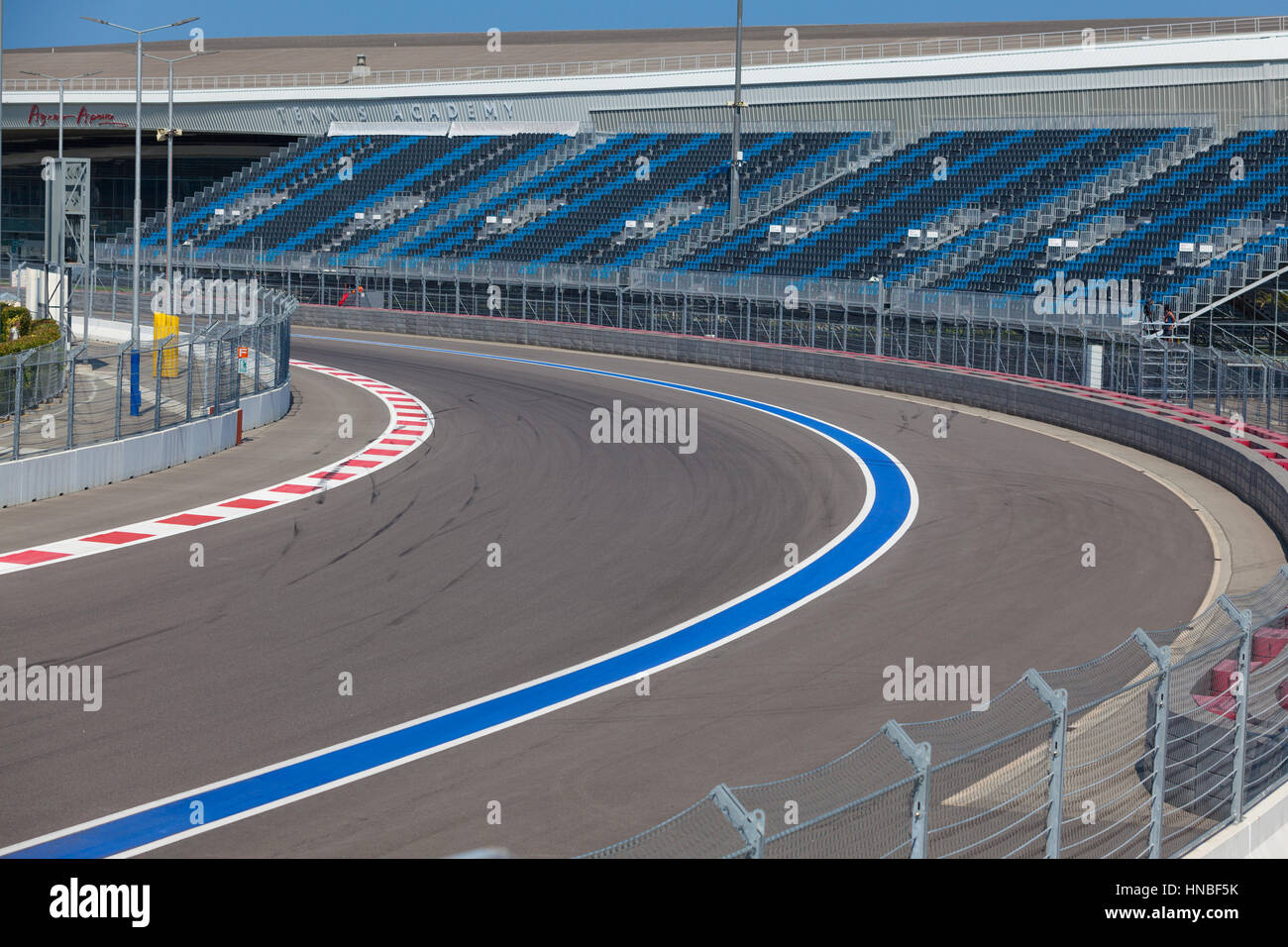 Motor racing track. Turning asphalt road with marking lines Stock Photo ...