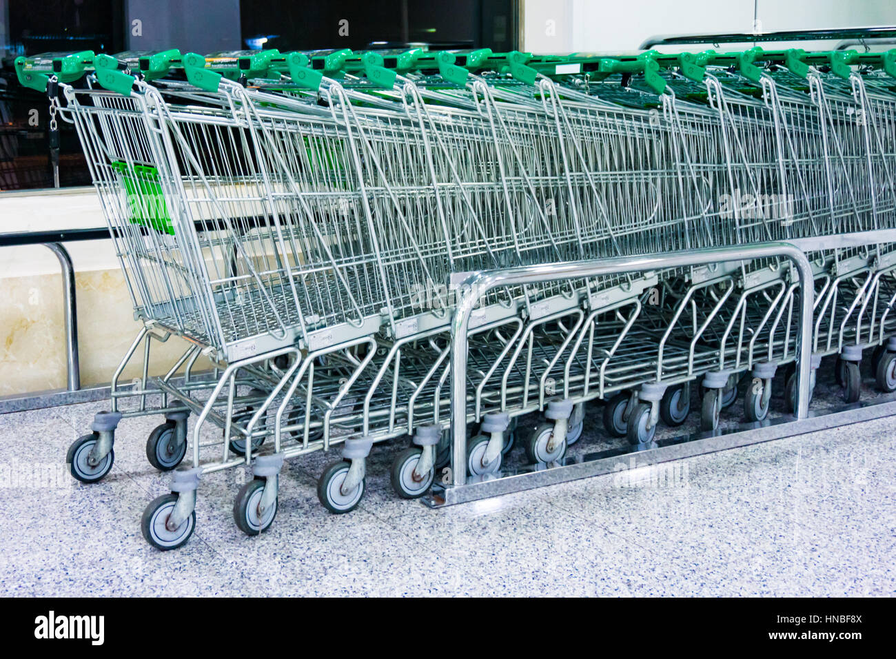 Shopping carts on a parking lot. Metal Shop carts Stock Photo Alamy