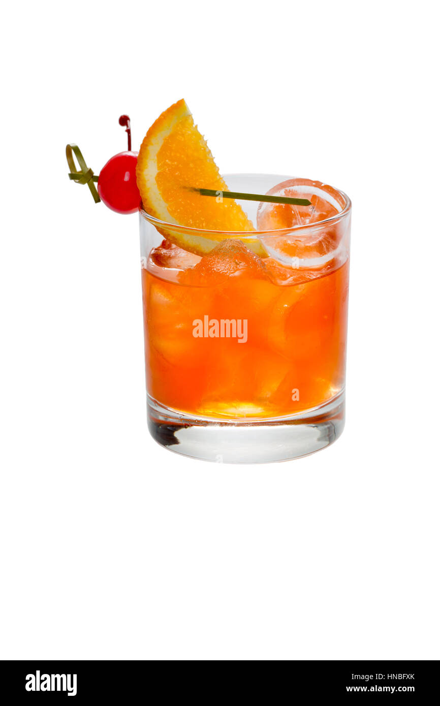 Wineglass with orange lemonade close-up Stock Photo