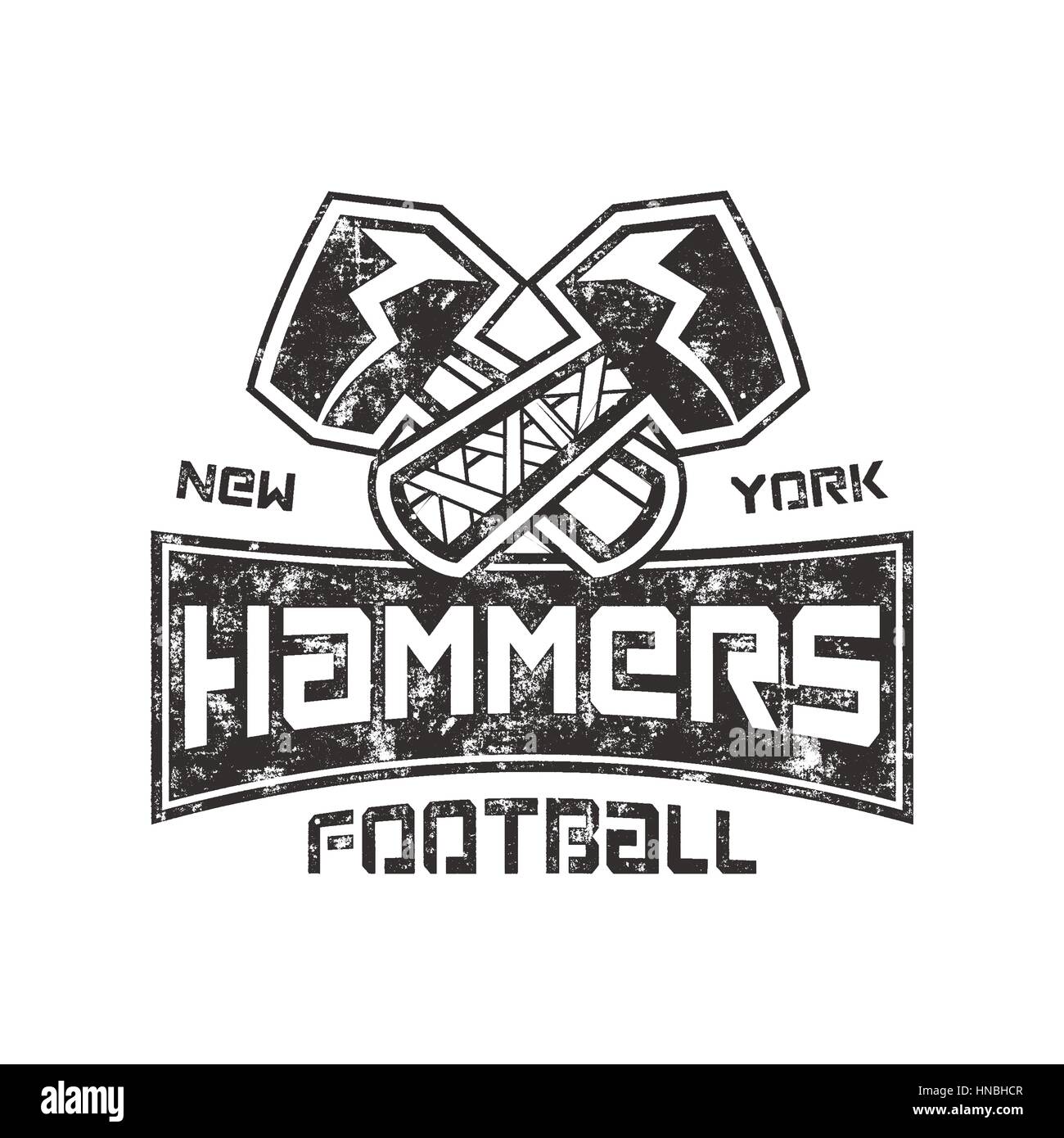 American Football logo. Hammers new york sign. Letterpress retro design