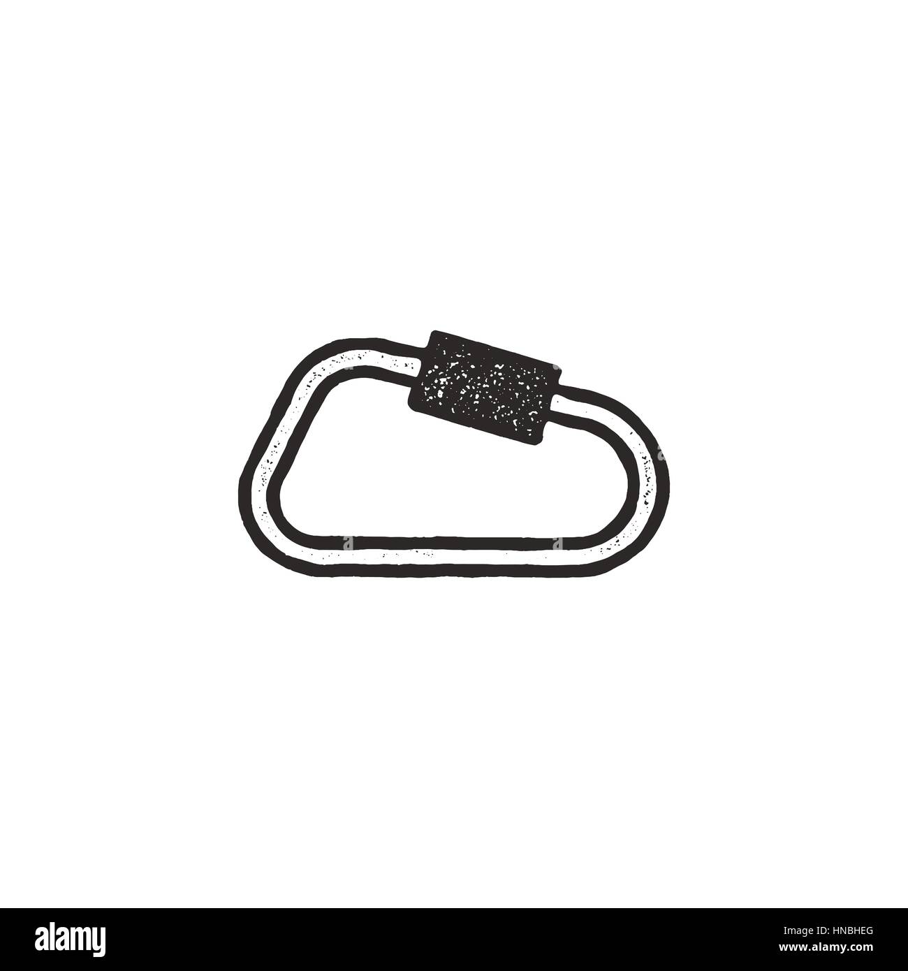 carabiner icon isolated on white background. Letterpress effect. Vector adventure pictogram. Stock Vector