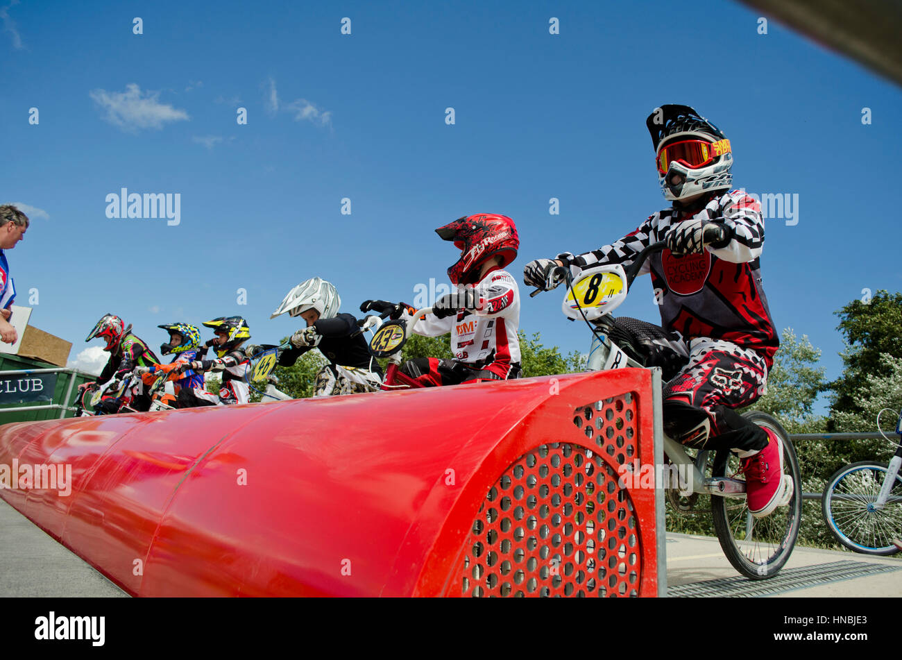 bmx racing bikes and riders compete on this cycle track in gosport