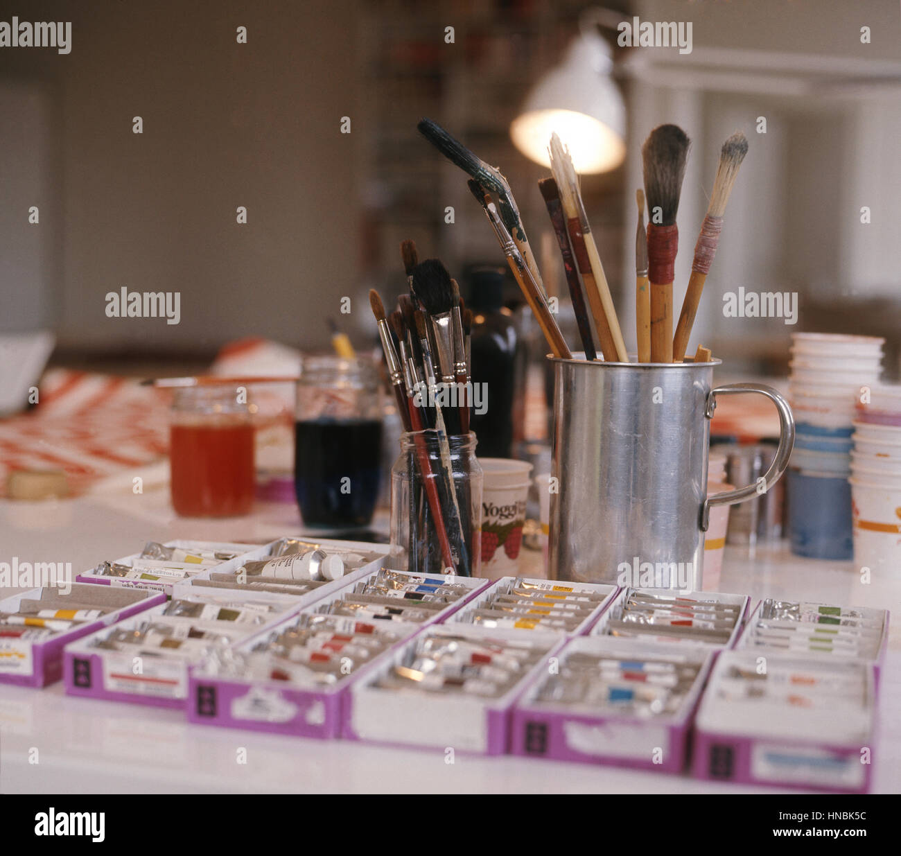 Paint tubes in an artist studio Stock Photo Alamy