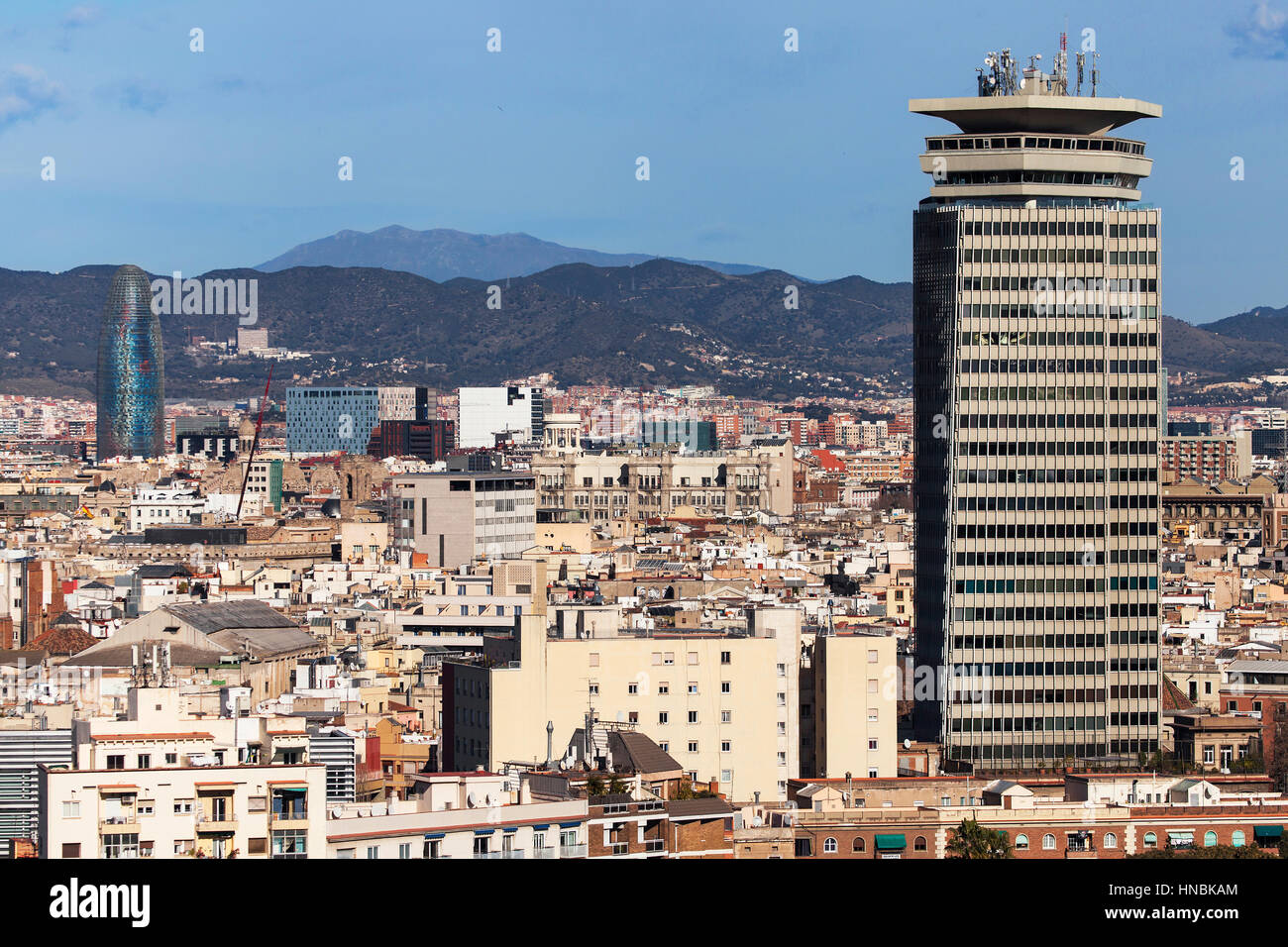 Barcelona cityscape from Miramar, Montjuic, Barcelona, Spain. Stock Photo