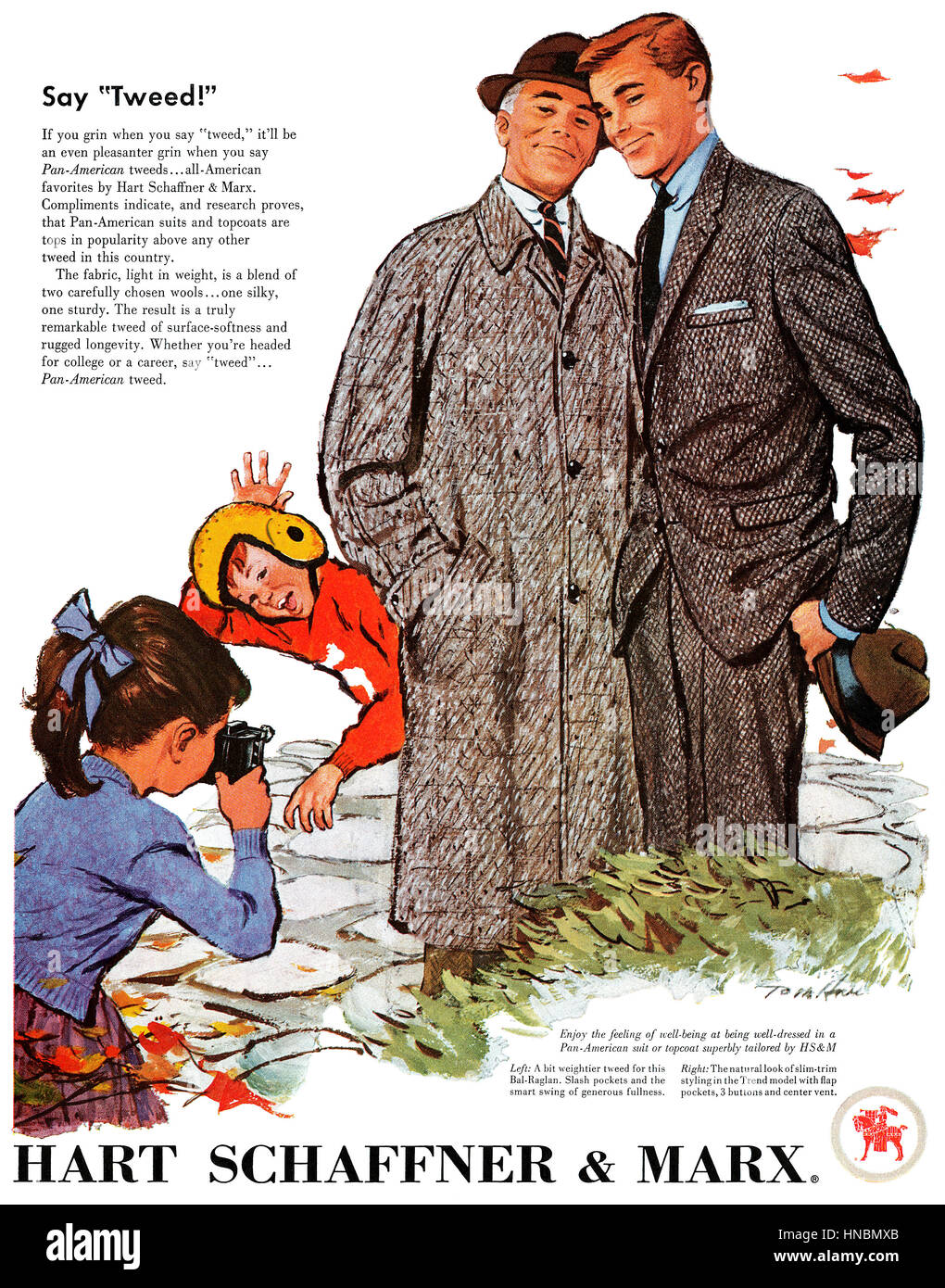 1957 U.S. advertisement for Hart Schaffner & Marx Tweed Clothing Stock Photo