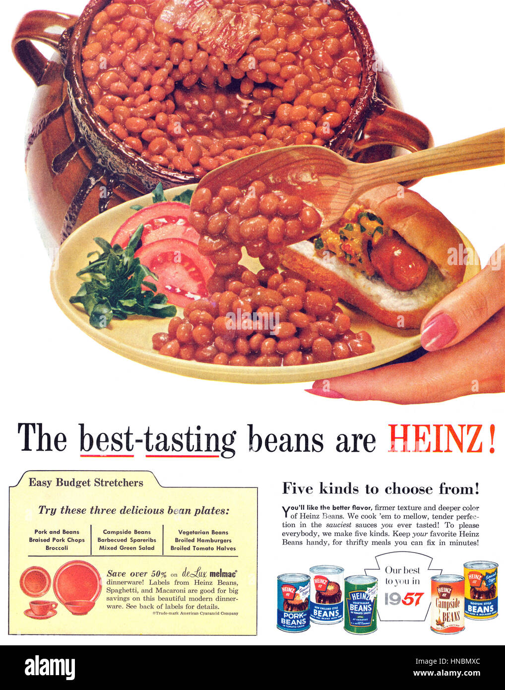 1957 U.S. advertisement for Heinz Beans Stock Photo