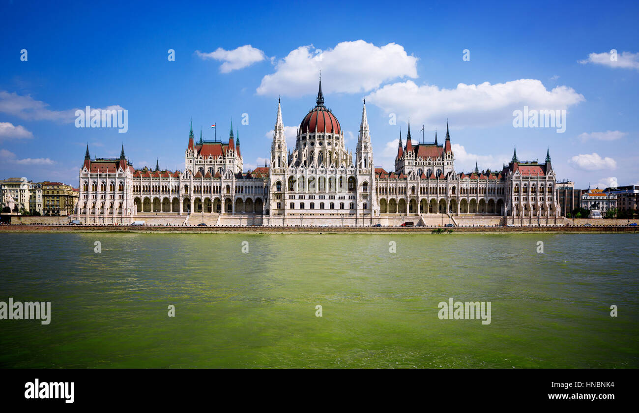 Hungarian Parliament Building Along River Danube, Budapest, Hungary Stock Photo