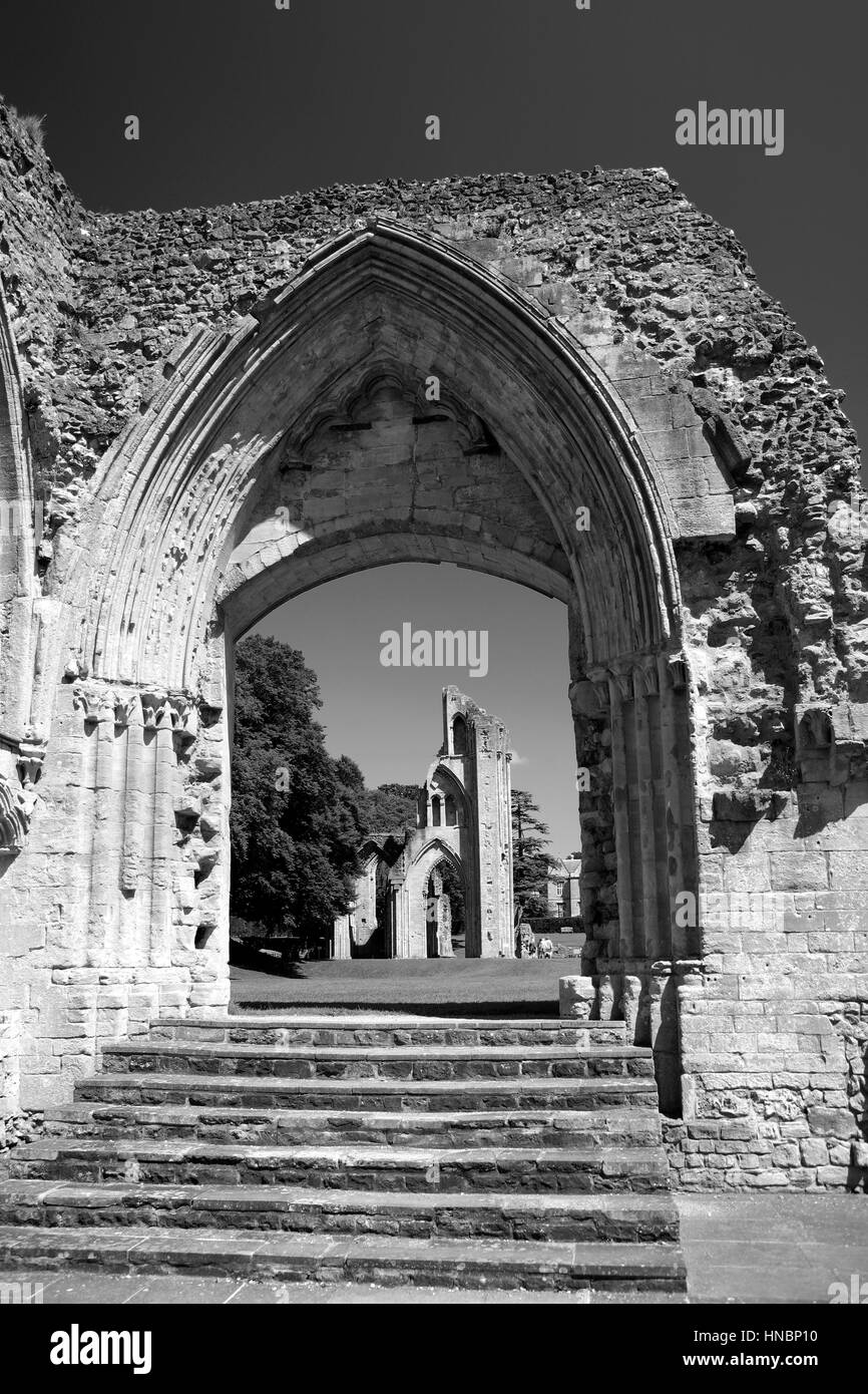Archway in the Knave Glastonbury Abbey Somerset England Britain UK Stock Photo