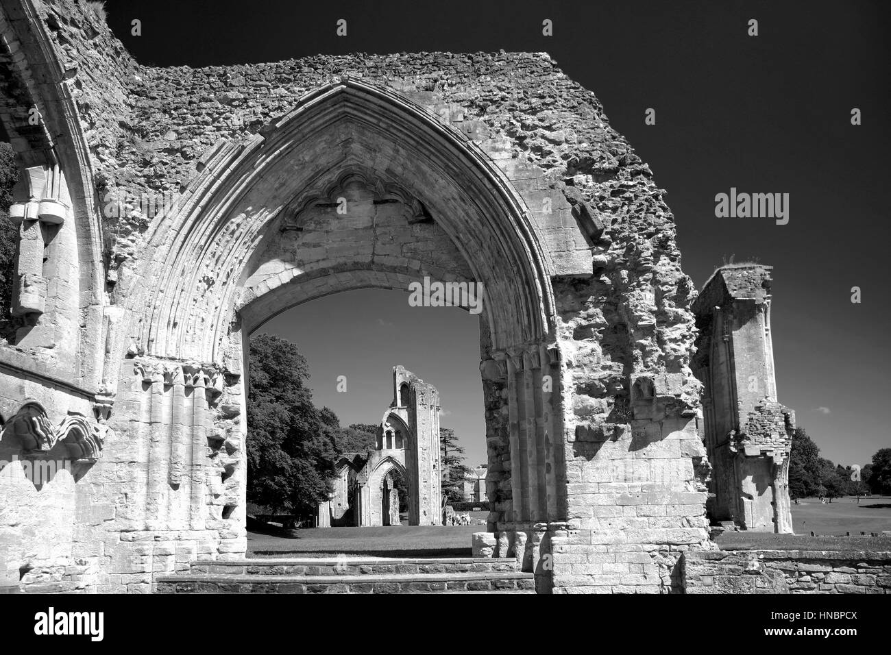 Archway in the Knave Glastonbury Abbey Somerset England Britain UK Stock Photo