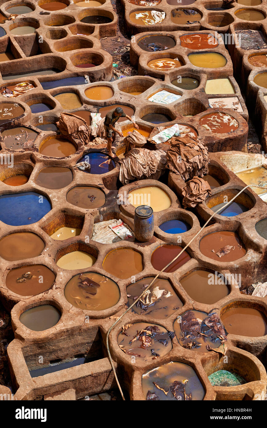refurbished Chouwara traditional leather tannery in Old Fez, Morocco, North Africa Stock Photo