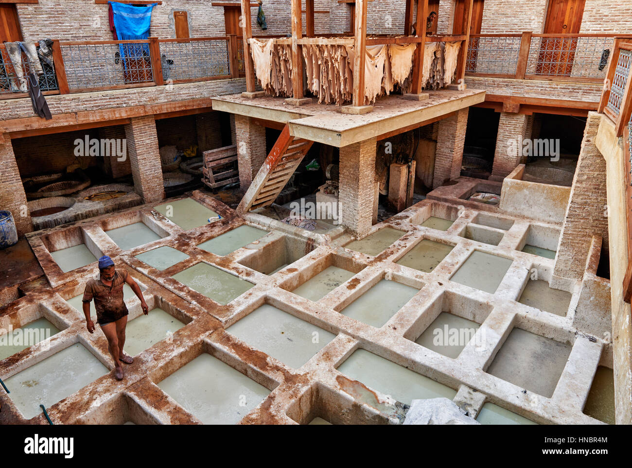 refurbished traditional leather tannery in Old Fez, Morocco, Africa Stock Photo