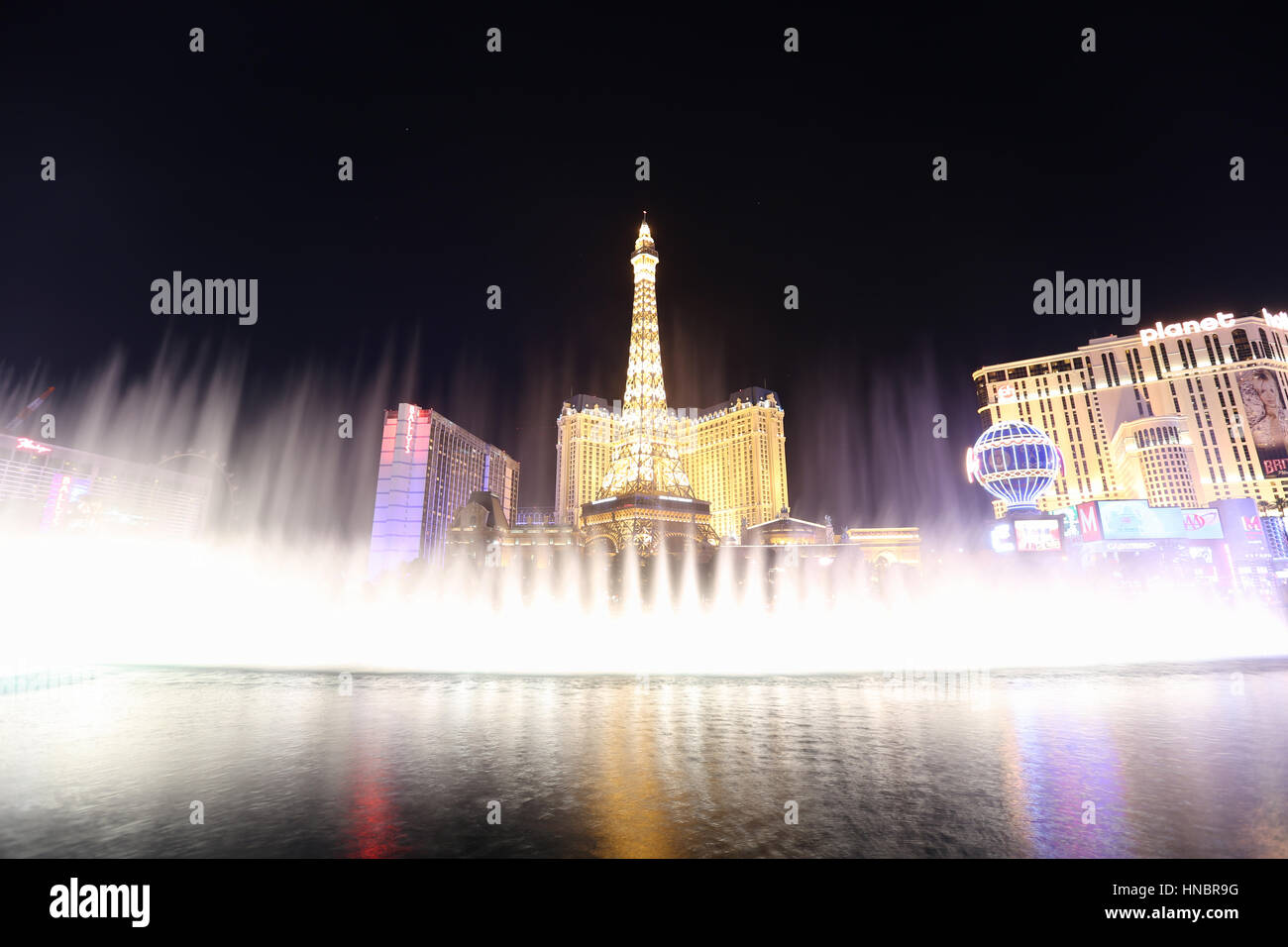 Las Vegas, Nevada, USA December 26, 2013 Famous Las Vegas Strip fountains at the upscale