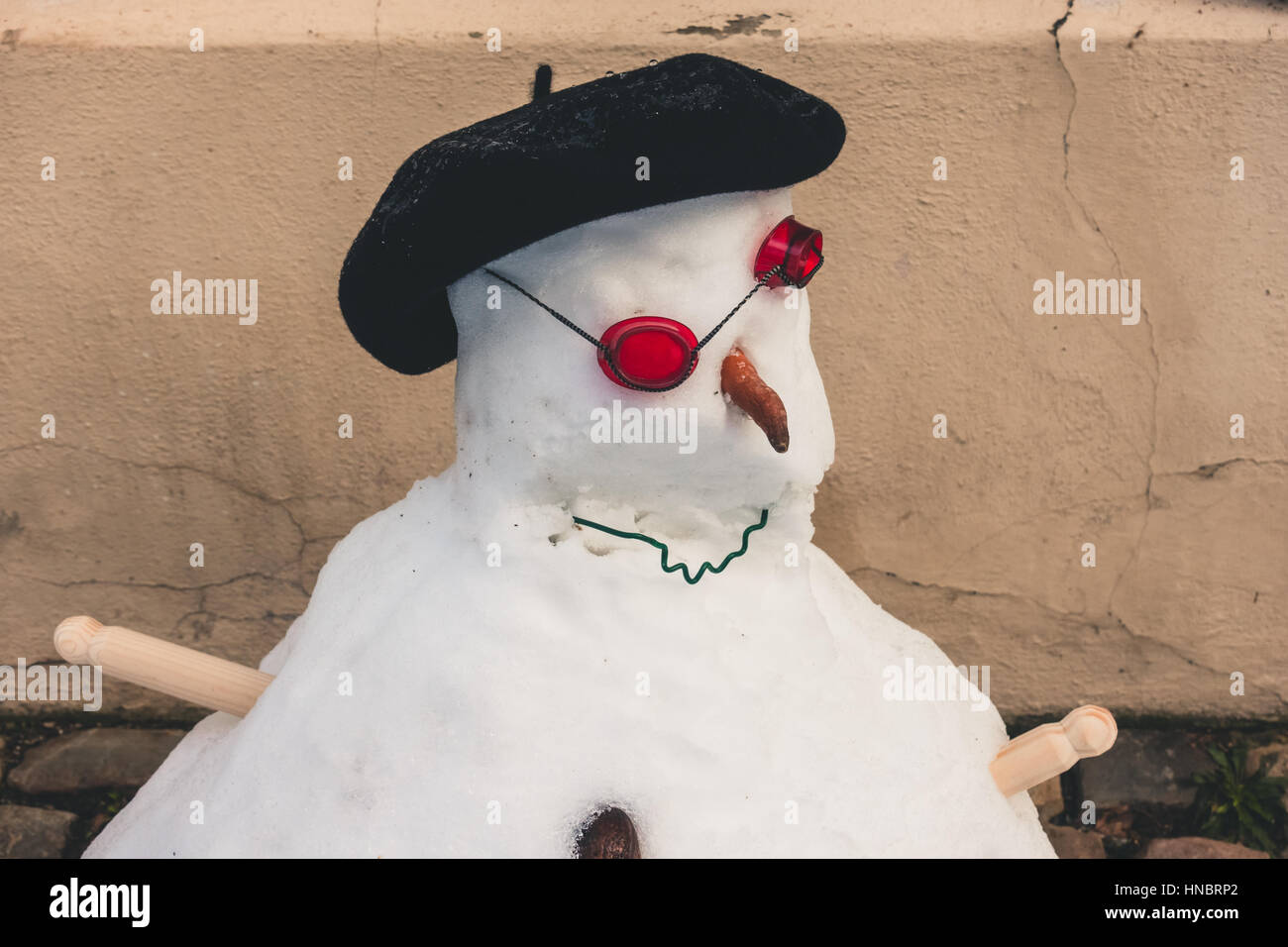 Funny snowman in winter Stock Photo