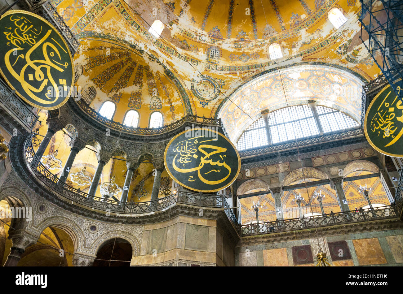 Istanbul, Turkey - August 22,2013: Interior of Hagia Sofia on Agoust 20, 2013 in Istanbul, Turkey. Hagia Sophia is a former Greek Orthodox patriarchal Stock Photo