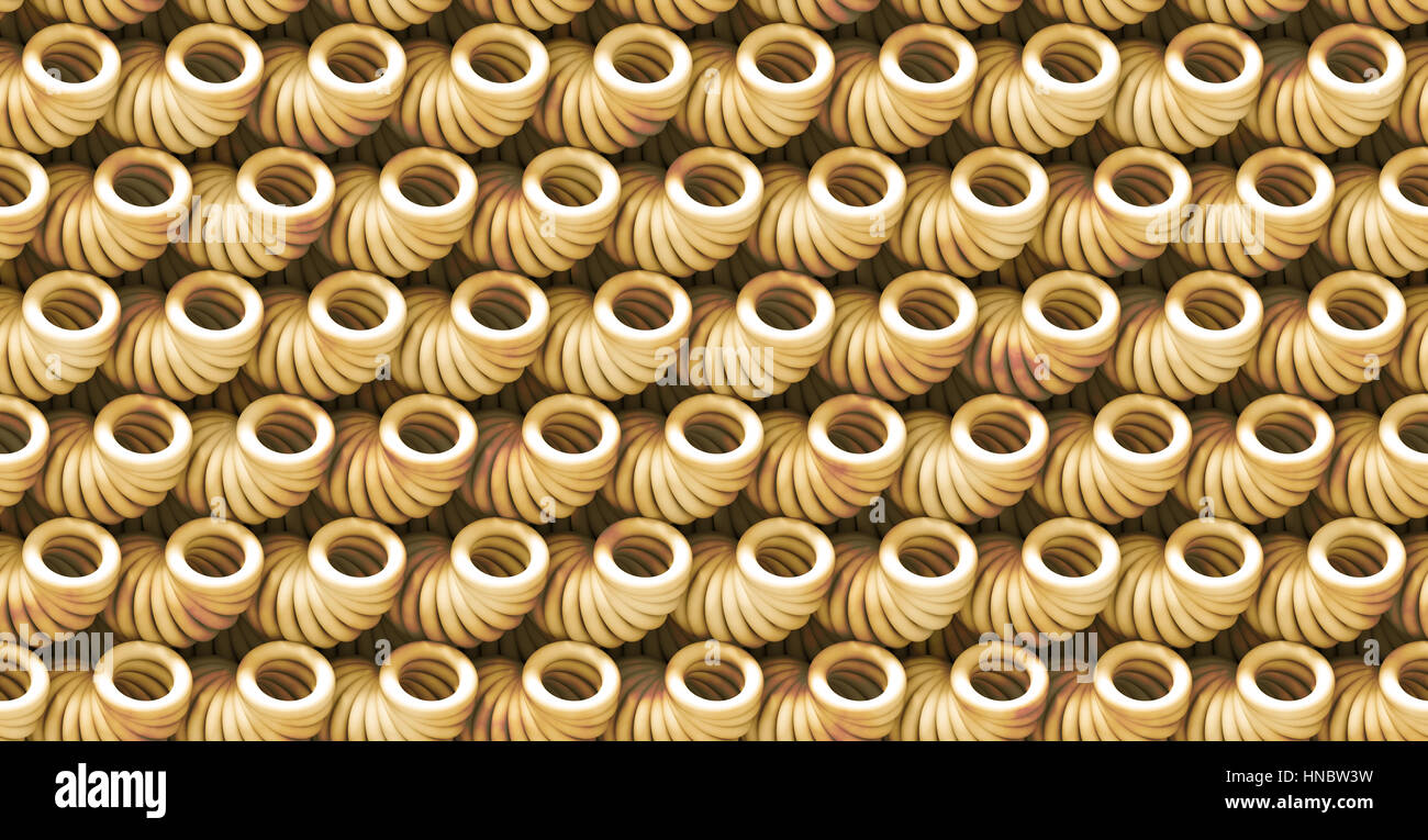 beige abstract 3d background pattern made of strange tube objects with grunge (seamless) Stock Photo