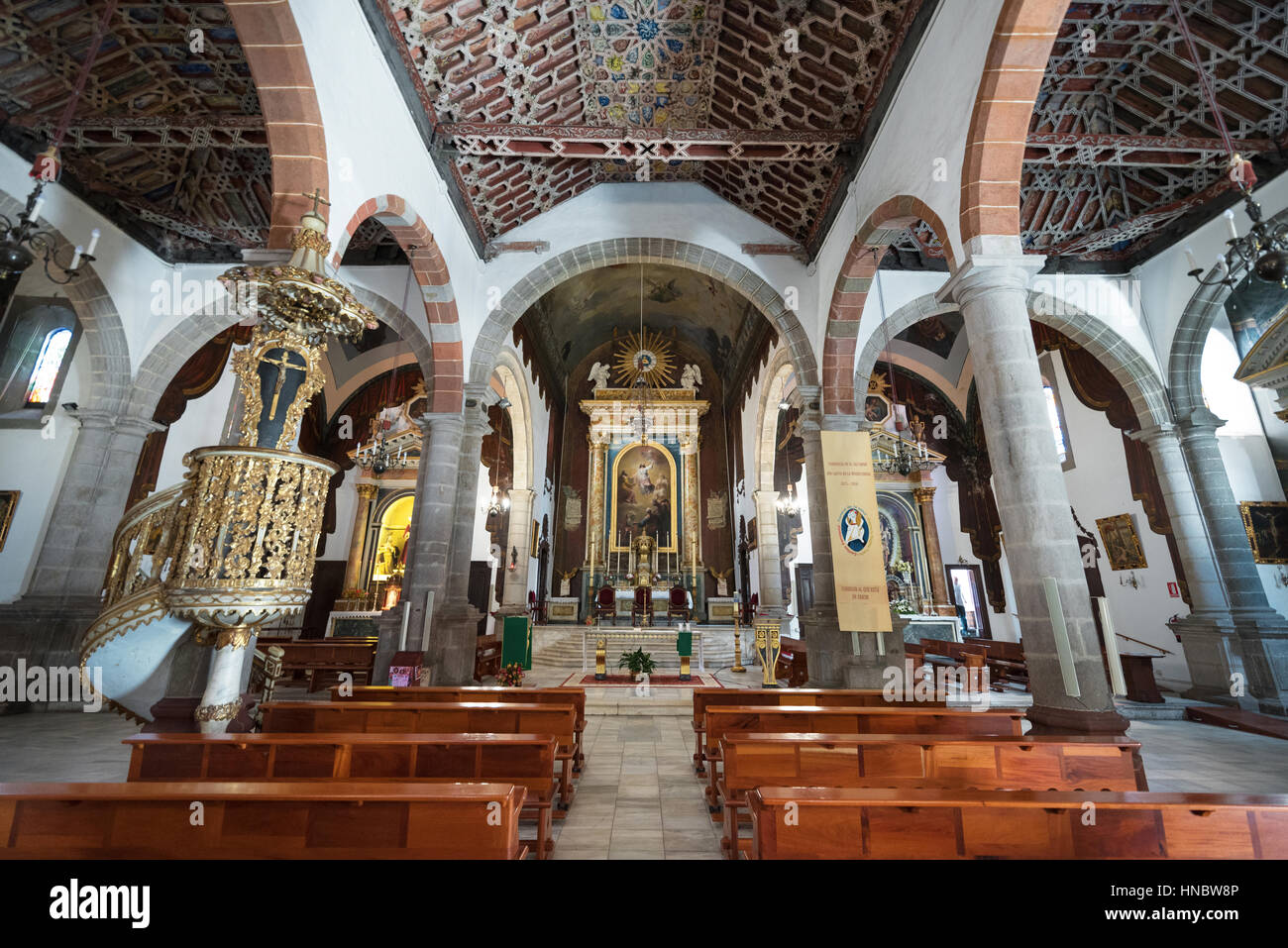 Santa cruz de la Palma, Spain - September 11, 2016: Sain Salvador church interior on September 11, 2016 in La Palma, Canary islands, Spain. Stock Photo