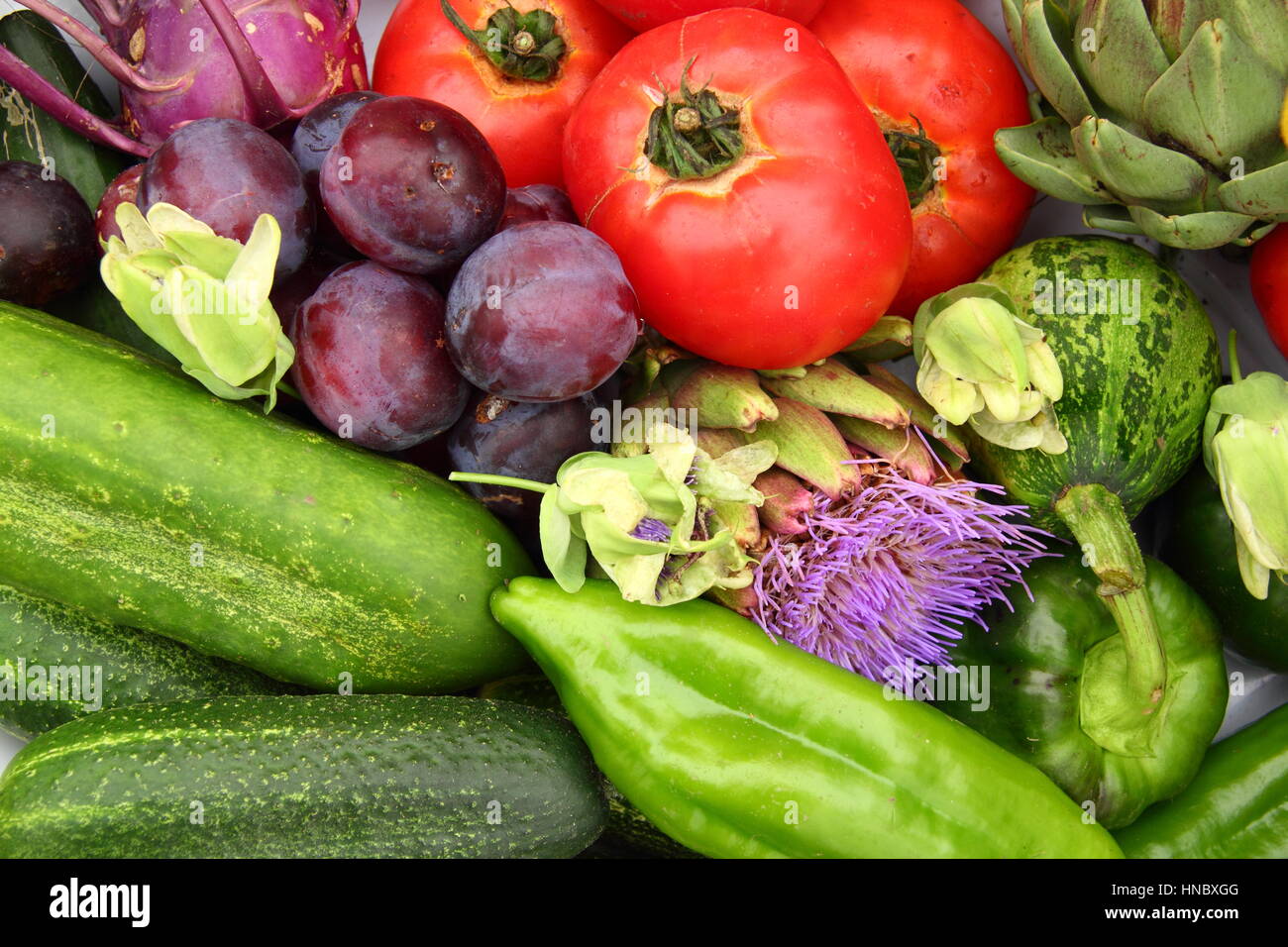 Allotment grown fruits, flowers and vegetables displayed at a traditional horticulture show in