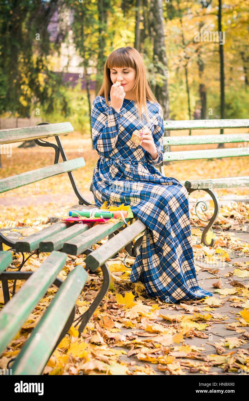 beautiful girl in park autumn Stock Photo - Alamy