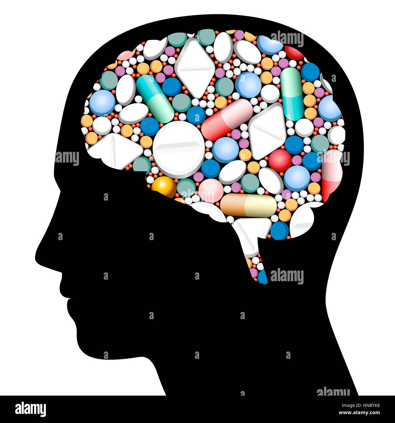 Pills Brain Head Stock Photo Alamy