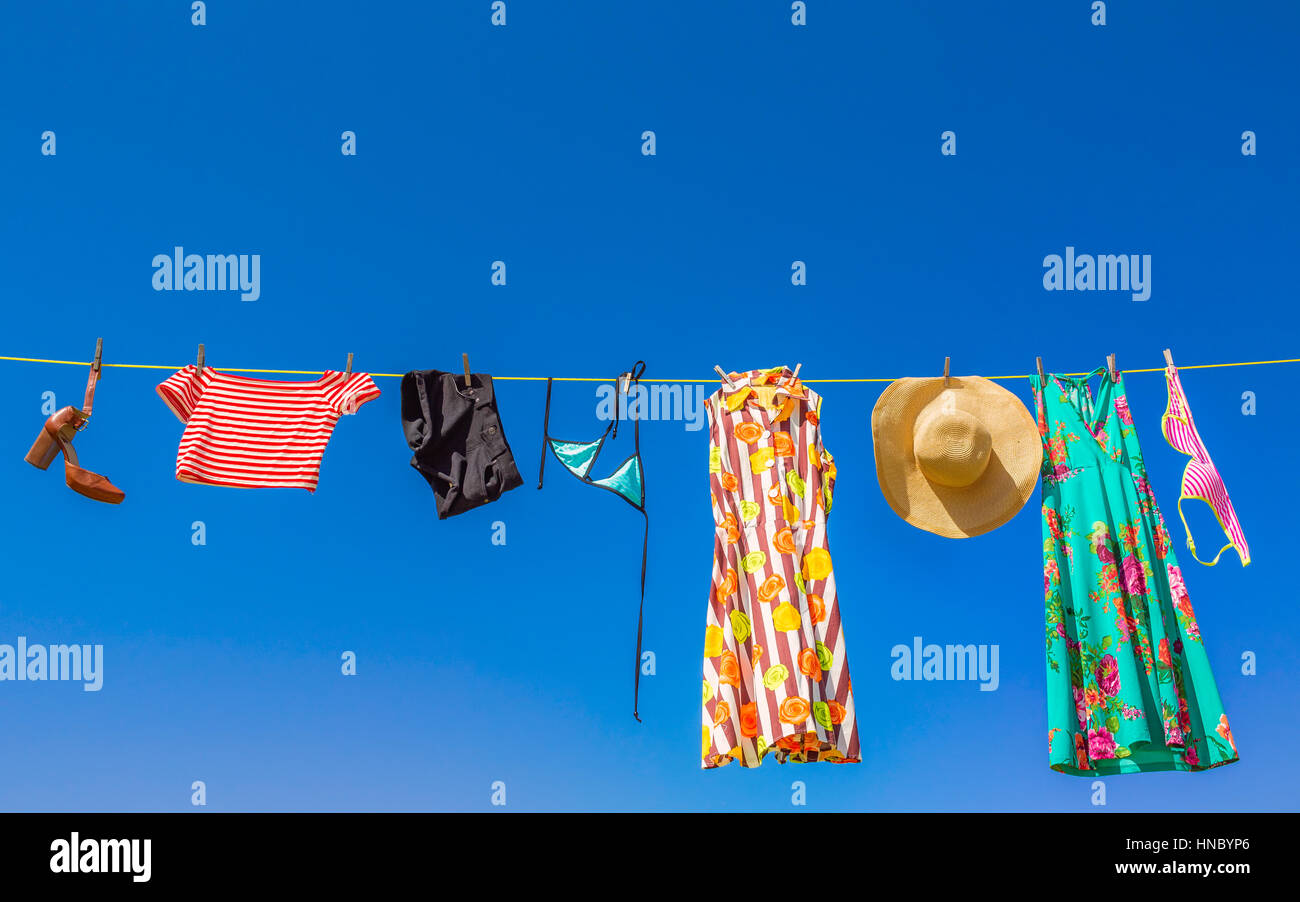 Laundry hanging on a washing line Stock Photo Alamy