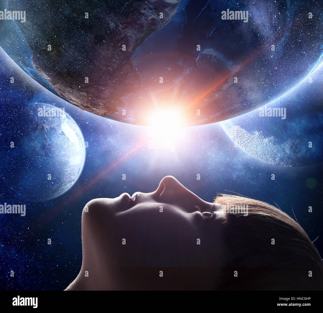 Profile Image Of Cute Girl And Night Sky Background Elements Of This Image Are Furnished By Nasa Stock Photo Alamy