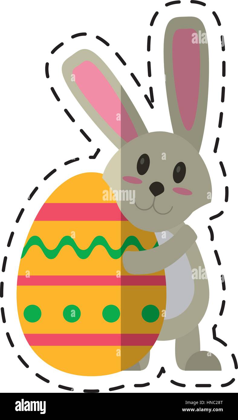 cartoon easter rabbit hugging egg vector illustration eps 10 Stock ...