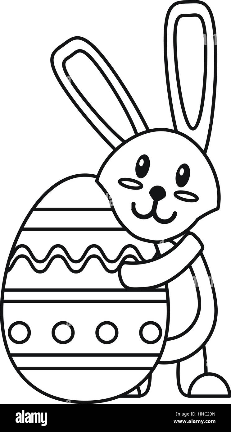 easter rabbit hugging egg thin line vector illustration eps 10 Stock ...