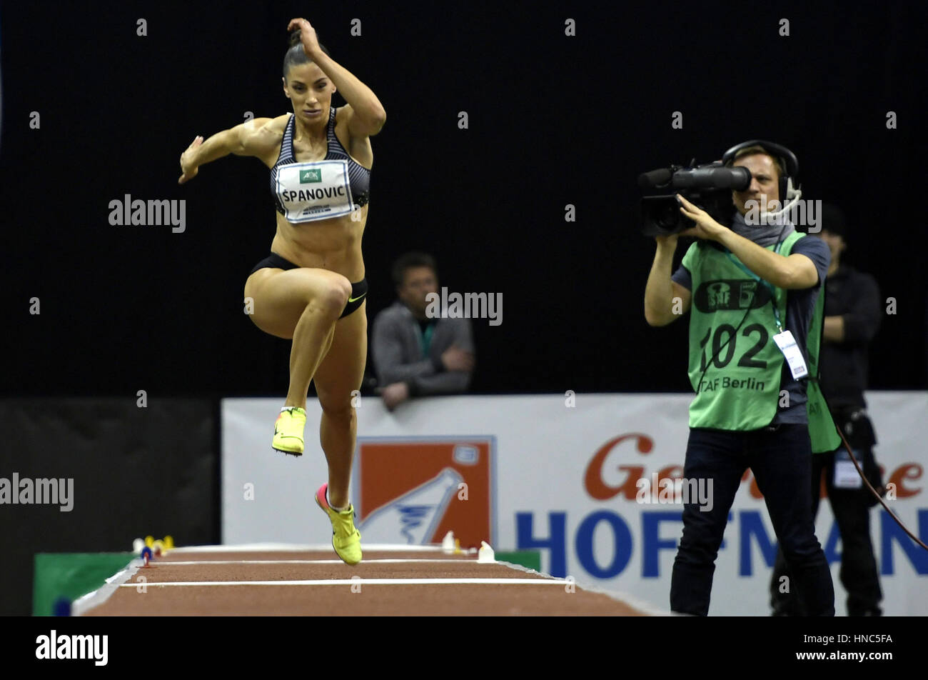 Berlin, Germany. 10th February 2017. ISTAF Indoor 2017, Mercedes-Benz Arena in Berlin, Germany. 10th February, 2017.  Women Long Jump winner Ivana Spanovic (Serbia) jumping a distance of 6.87 meters. Credit: Paul Velasco/Alamy Live News Stock Photo