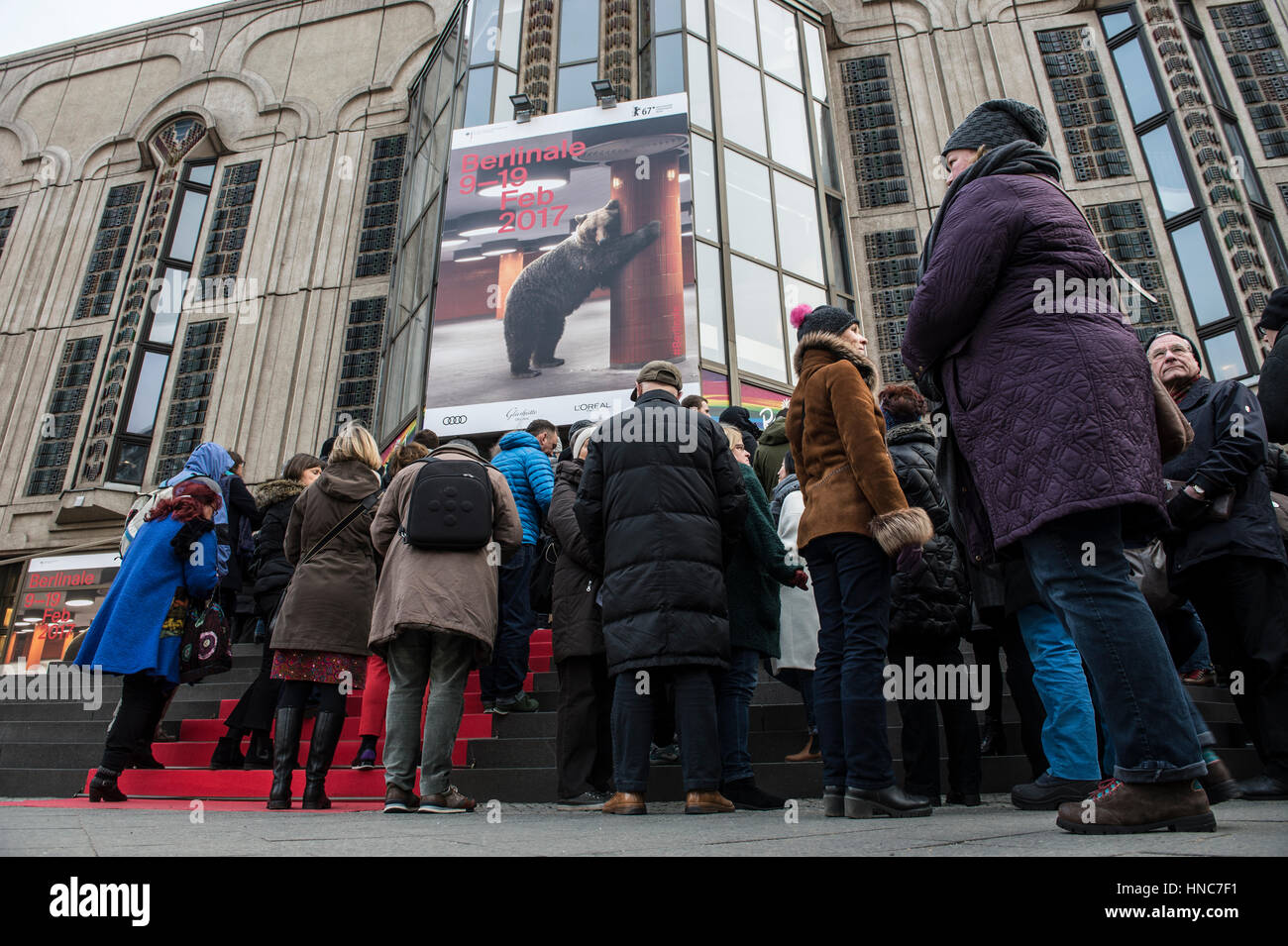 Berlin, Germany. 11th Feb, 2017. Movie fans queue up in front of the Friedrichstadt Palace in order to see a movie of the Berlinale International Berlin Film Festival in Berlin, Germany, 11 February 2017. Photo: Paul Zinken/dpa/Alamy Live News Stock Photo