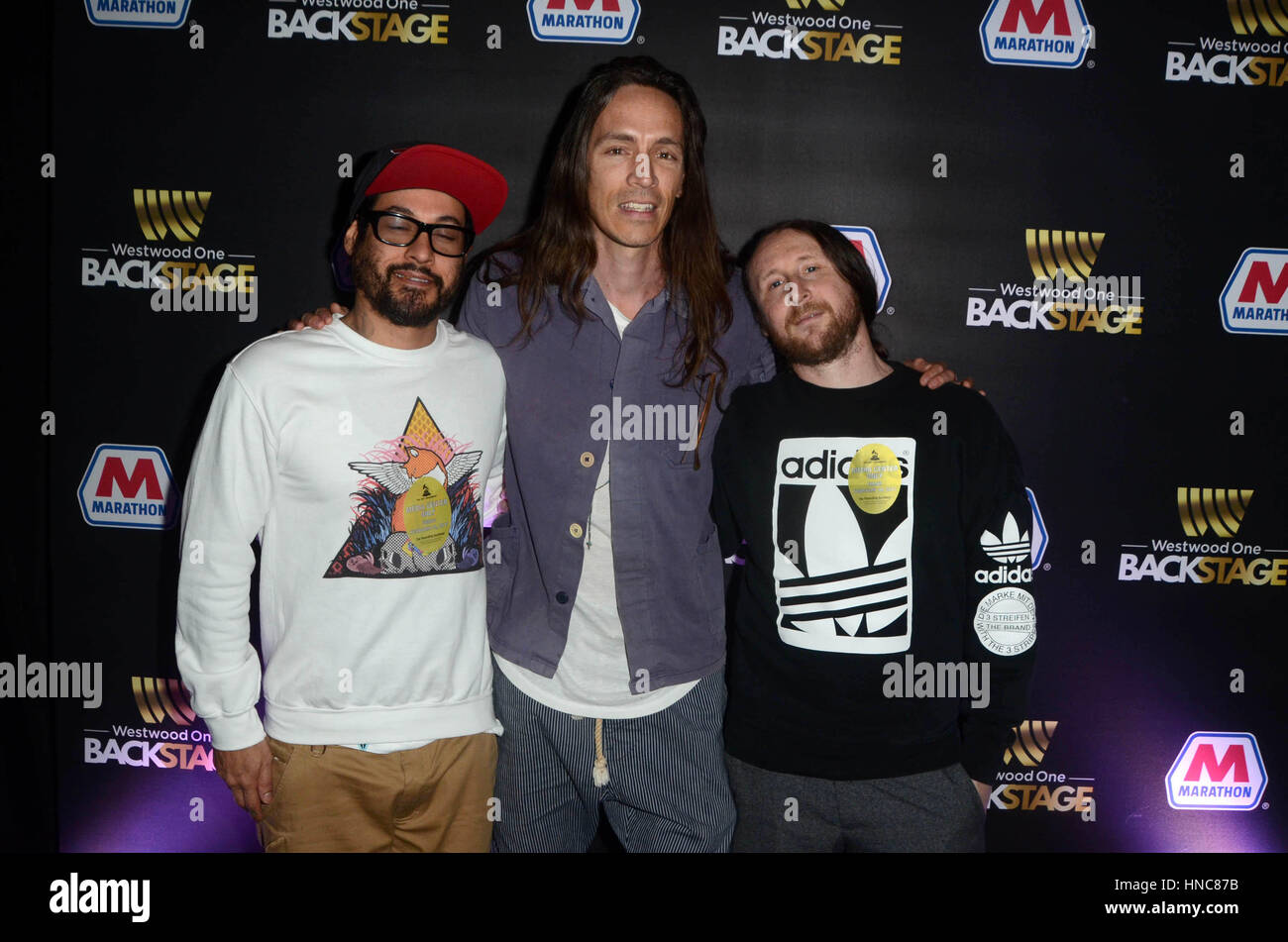 LOS ANGELES, CA - FEBRUARY 10: Incubus at Westwood One Backstage at the Grammys Day 2 at the Staples Center in Los Angeles, California on February 10, 2017. Stock Photo