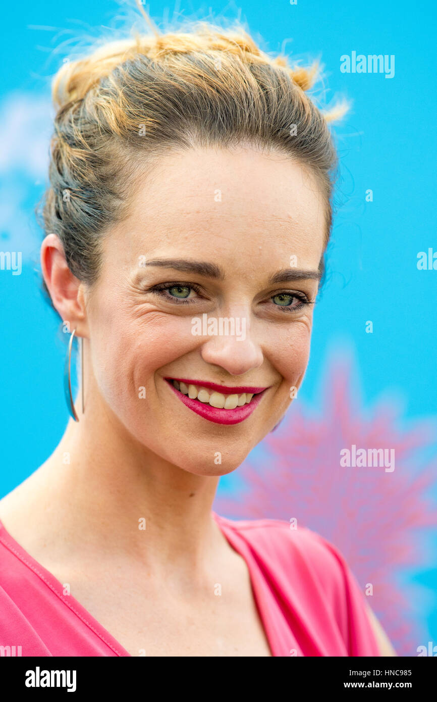 Sydney, Australia. 11th Feb, 2017. Tropfest Short Film Festival at Parramatta Park in Western Sydney. Pictured is Penny McNamee walking and posing on the black carpet ahead of the film festival. Credit: mjmediabox/Alamy Live News Stock Photo