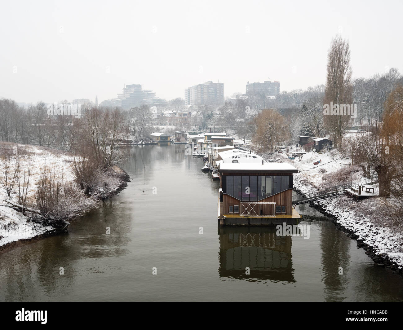 Nijmegen, The Netherlands. 11th Feb, 2017. Several centimeters of snow fell over much of the country on Saturday morning, bringing slippery conditions to many roads. Stock Photo