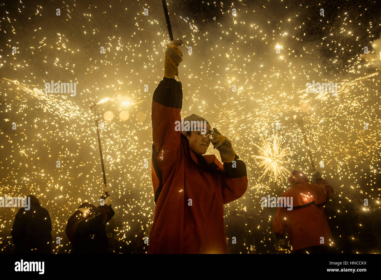 Barcelona, Spain. 11th Feb, 2017. Members of various correfoc-groups in ...