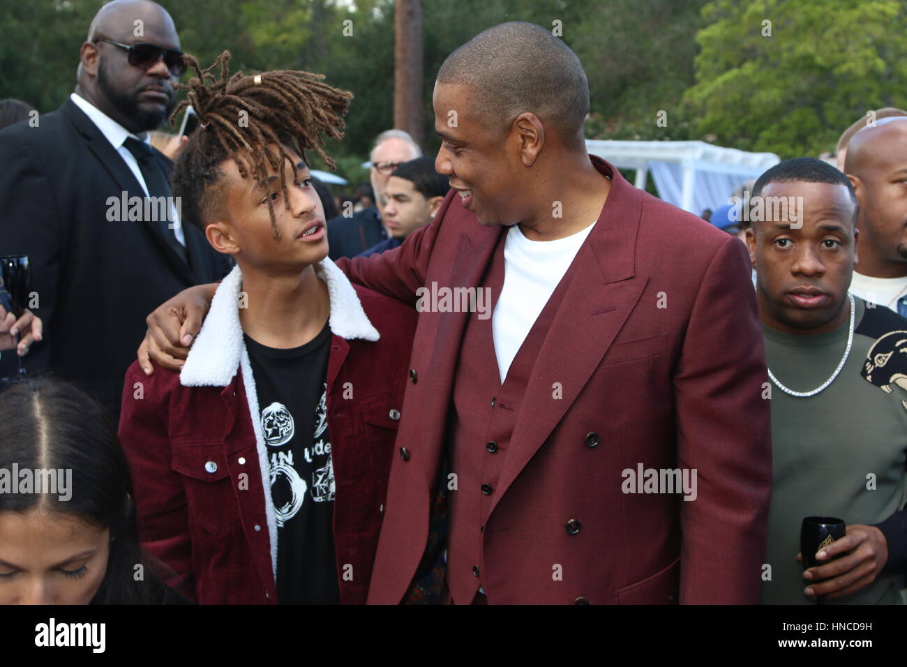 Holmby Hills, Ca. 11th Feb, 2017. Jaden Smith and Jay-Z at the 2017 Roc Nation Pre-Grammy Brunch at a private residence on February 11, 2017 in Holmby Hills, California. Stock Photo