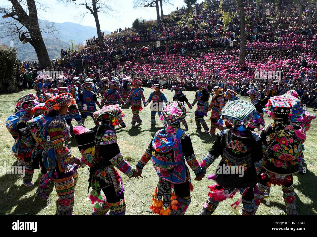 Yongren, China's Yunnan Province. 11th Feb, 2017. Women of Yi ethnic ...