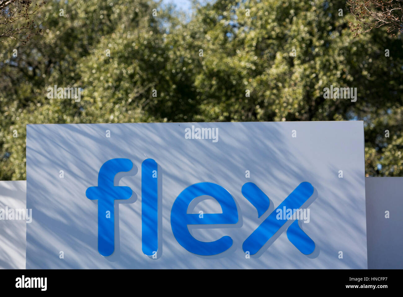 A logo sign outside of a facility occupied by Flex Ltd., in Austin, Texas on January 28, 2017. Stock Photo