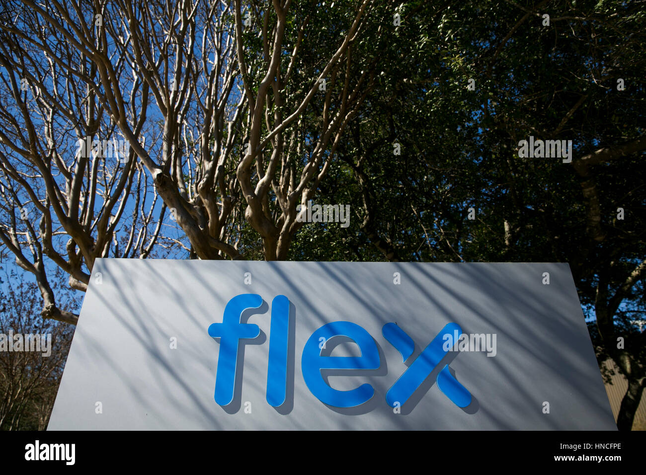 A logo sign outside of a facility occupied by Flex Ltd., in Austin, Texas on January 28, 2017. Stock Photo
