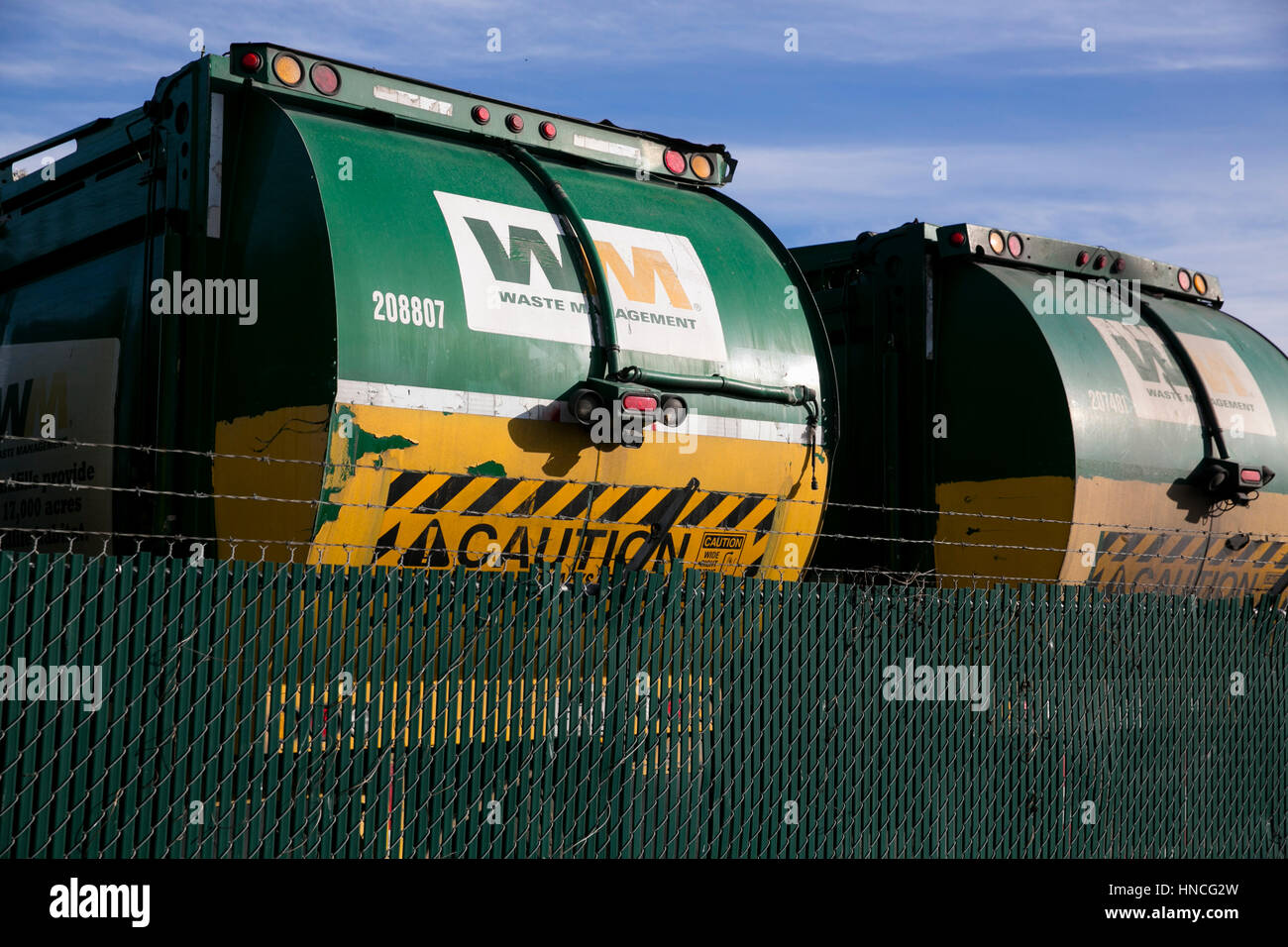 Logo signs on Waste Management, Inc., trucks in San Antonio, Texas on January 29, 2017. Stock Photo