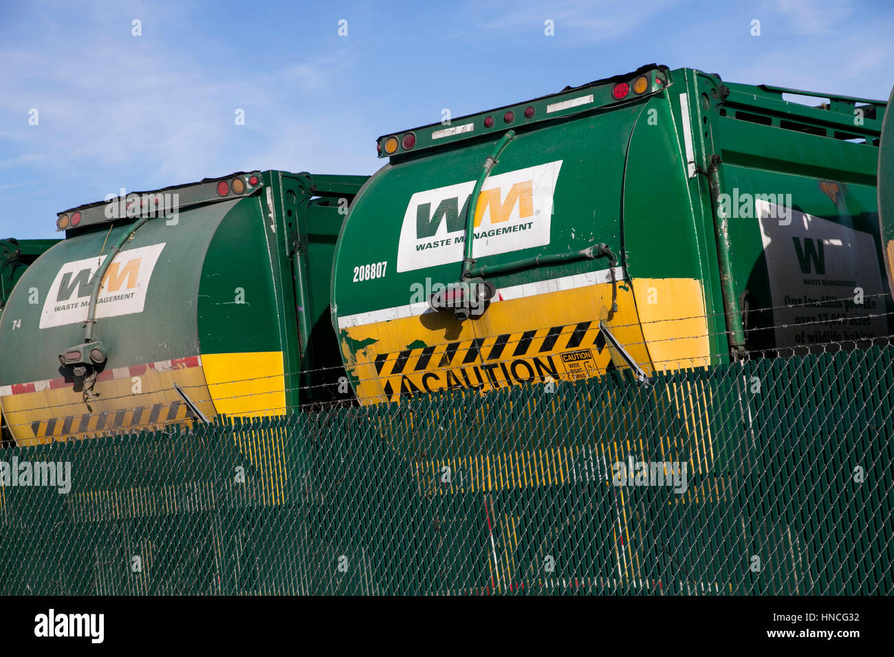 Logo signs on Waste Management, Inc., trucks in San Antonio, Texas on January 29, 2017. Stock Photo