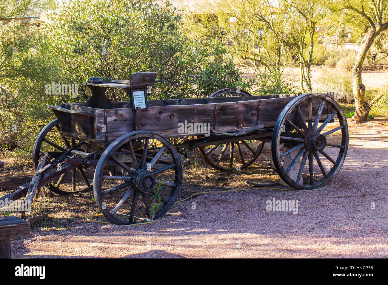 Antique Wood Wagon At Western Town In Arizona Desert Stock Photo Alamy