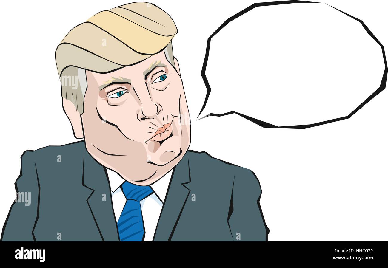 Cartoon Portrait of Donald Trump says something Stock Vector