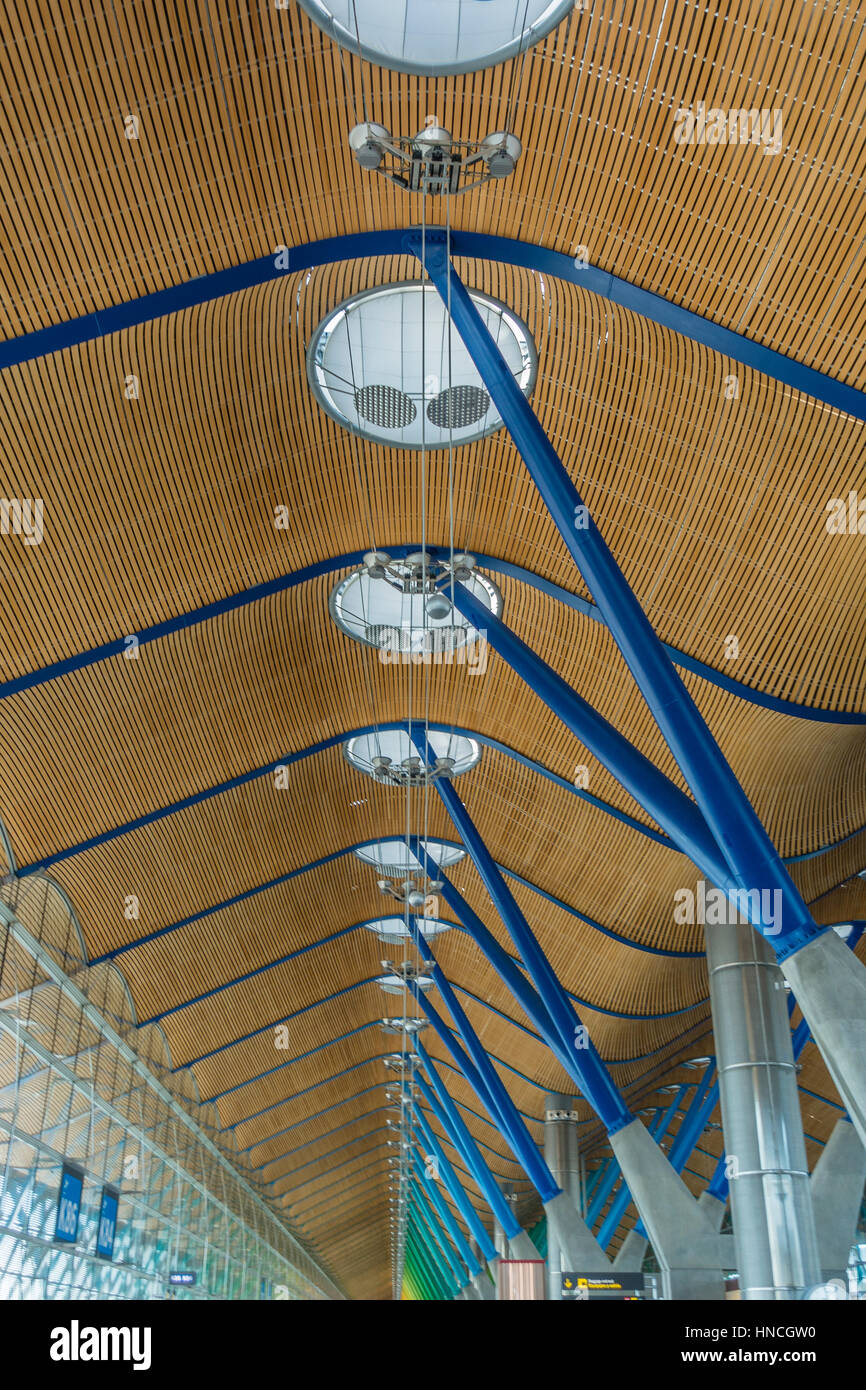 Airport detail of ceiling and supports, Madrid, Spain Stock Photo